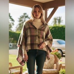 earthsquared Wool Blend Wrap with MOP pearl Button-Up Cape